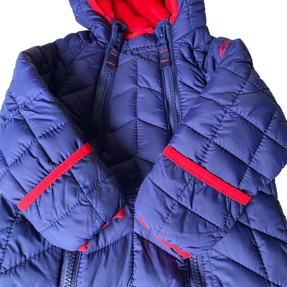 SNOZU Hooded Snowsuit Baby 9-12 Mo Puffer Bunting Blue Fleece Lined Zip Unisex - Picture 10 of 14